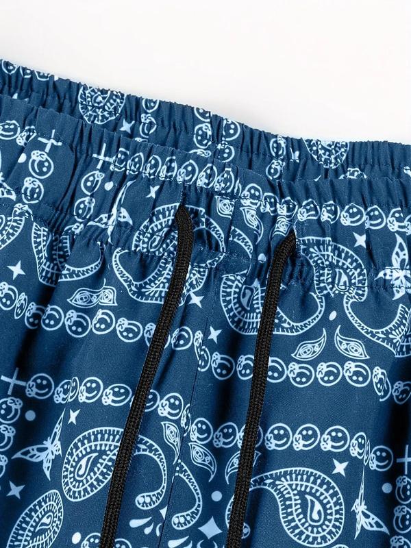 Men's Paisley Print Drawstring Waist Shorts, Shorts for Men, Comfy Clothes for Men, Casual Pocket Straight Leg Shorts for Summer, Men's Bottoms for Beach Vacation, Back To School Clothes, Summer Outfits 2024