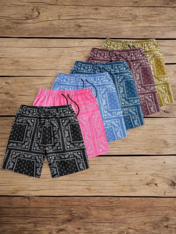 Men's Paisley Print Drawstring Waist Shorts, Shorts for Men, Comfy Clothes for Men, Casual Pocket Straight Leg Shorts for Summer, Men's Bottoms for Beach Vacation, Back To School Clothes, Summer Outfits 2024