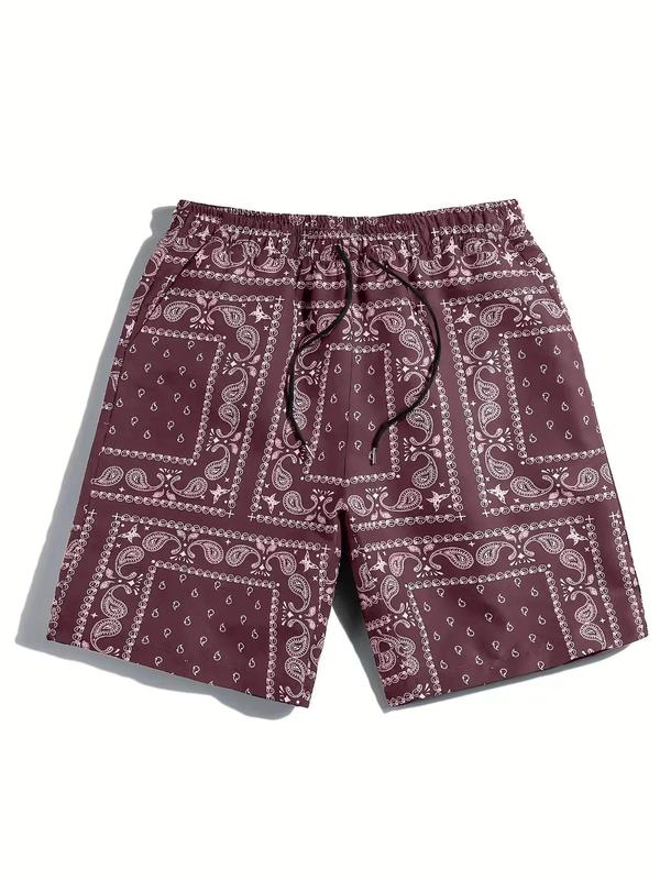 Men's Paisley Print Drawstring Waist Shorts, Shorts for Men, Comfy Clothes for Men, Casual Pocket Straight Leg Shorts for Summer, Men's Bottoms for Beach Vacation, Back To School Clothes, Summer Outfits 2024