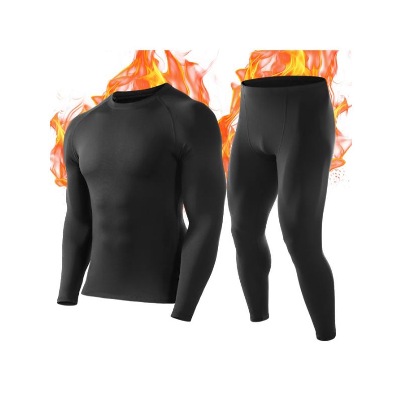 Super Warm Fleece Lined Men's Thermal Underwear, Long Johns Running Compression Base Layer Set, Solid color