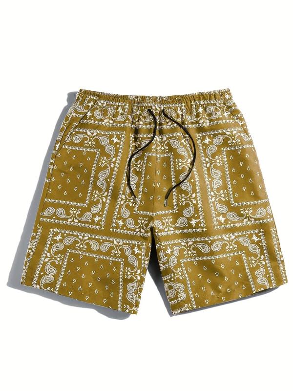 Men's Paisley Print Drawstring Waist Shorts, Shorts for Men, Comfy Clothes for Men, Casual Pocket Straight Leg Shorts for Summer, Men's Bottoms for Beach Vacation, Back To School Clothes, Summer Outfits 2024