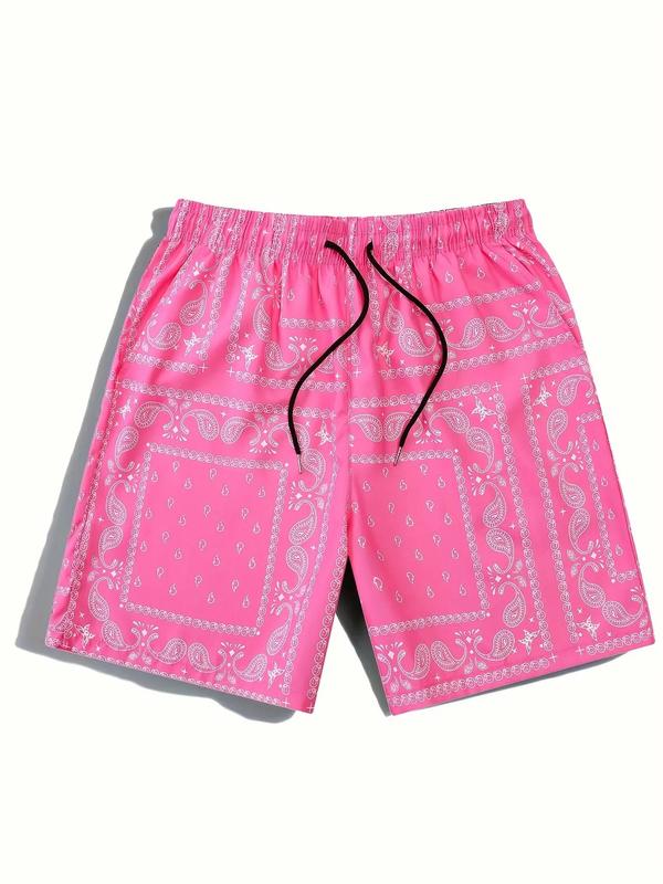 Men's Paisley Print Drawstring Waist Shorts, Shorts for Men, Comfy Clothes for Men, Casual Pocket Straight Leg Shorts for Summer, Men's Bottoms for Beach Vacation, Back To School Clothes, Summer Outfits 2024