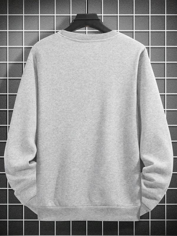 Men's Letter & Figure Print Thermal Lined Sweatshirt, Loose Casual Long Sleeve Pullover for Fall & Winter, Men's Clothes for Daily Wear