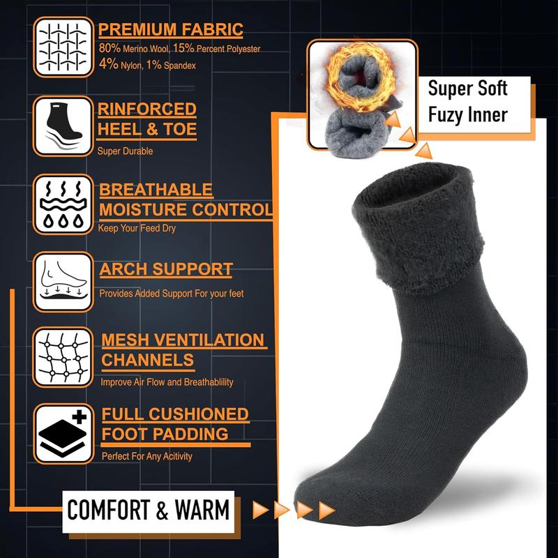 Men's Winter Thermal Boot Thick Insulated Heated  Crew Socks 3 6 Pairs for Cold Weather Outdoor Activities