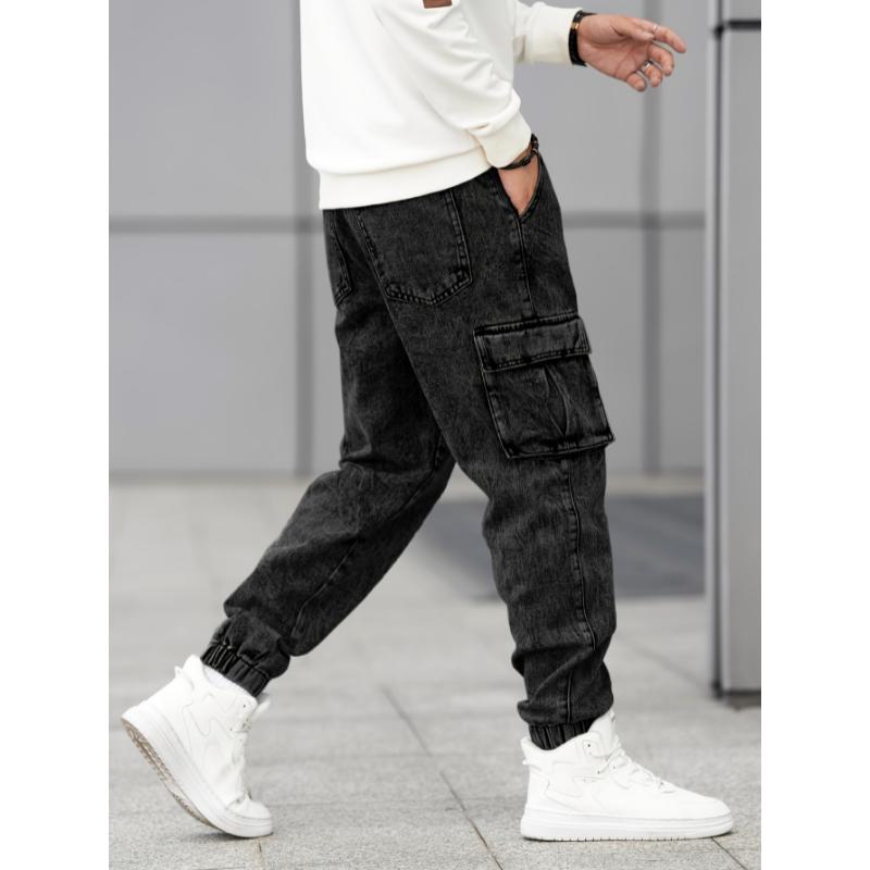 Men's Loose Fit Cargo Jeans - Comfy, Versatile, Drawstring Waist, Stylish Denim Pants for Four Seasons Wear