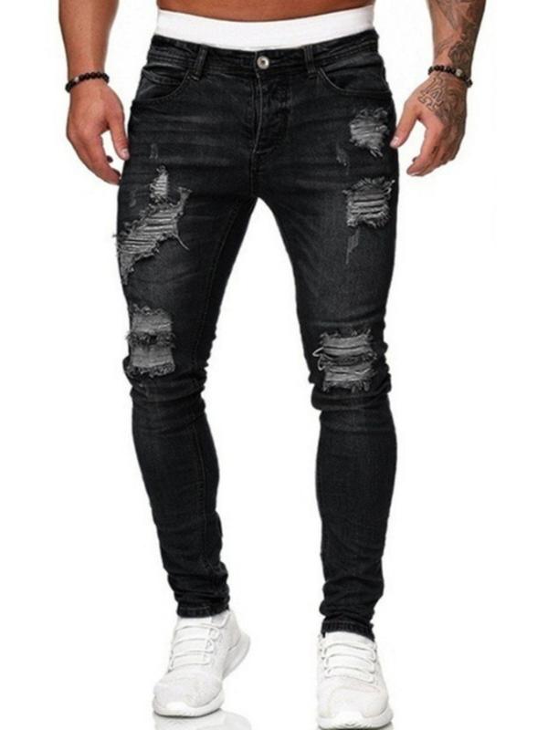 Men's Ripped Slim Jeans, Fashion Casual Comfy Denim Pants for Daily Outdoor Wear, Men Bottoms for All Seasons