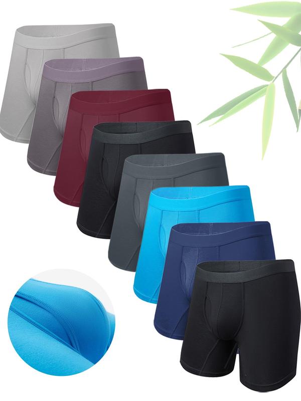 Men's Solid Color Bamboo Fiber Boxer Brief, Plain Breathable Comfortable Underwear for Summer 2024, Boxer Shorts, Casual Men's Underwear for All Seasons