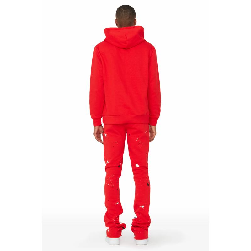 Jaco Red Hoodie Stacked Flare Pant Track Set