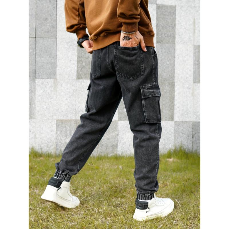 Men's Loose Fit Cargo Jeans - Comfy, Versatile, Drawstring Waist, Stylish Denim Pants for Four Seasons Wear