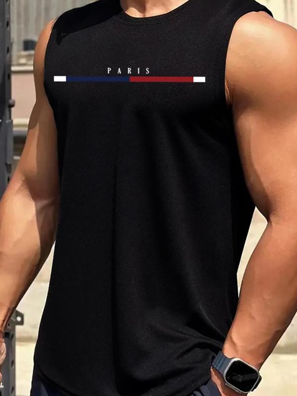 Men's Letter & Geometric Print Round Neck Tank Top, Regular Fit Casual Sleeveless Crew Neck Top for Summer, Fashion Men's Clothes for Daily Outdoor Wear