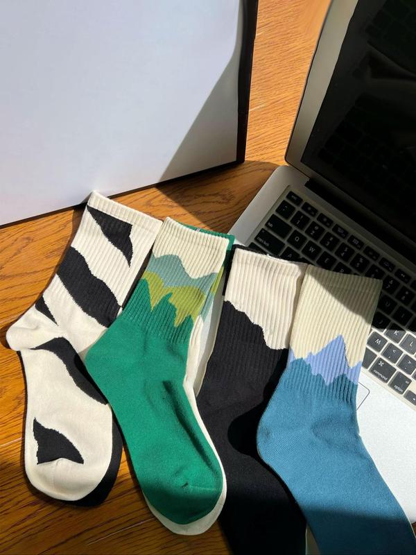 Men's Colorblock Crew Socks, Casual Comfy Mid Tube Socks for Daily Outdoor Wear, Fashion Socks for Men, Menswear, Comfort Menswear for All Seasons