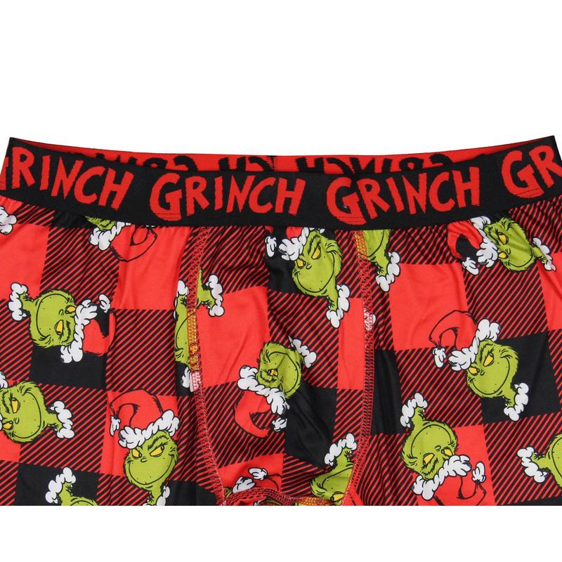 The Grinch Men's Grinch Santa AOP Buffalo Plaid Christmas Holiday Boxer Briefs Underwear