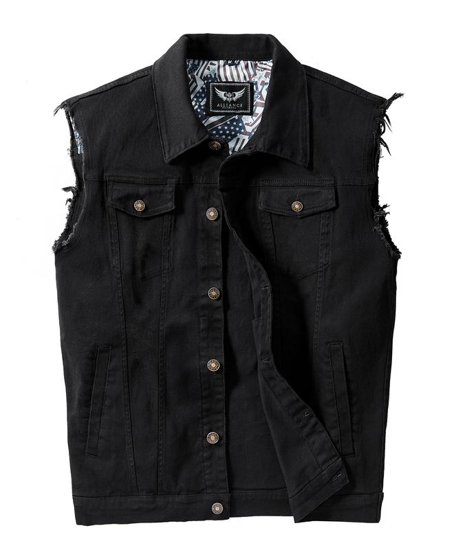 JYG Denim Vest Jacket for Men Fashion Stretchy Trucker Sleeveless Jean Outerwear