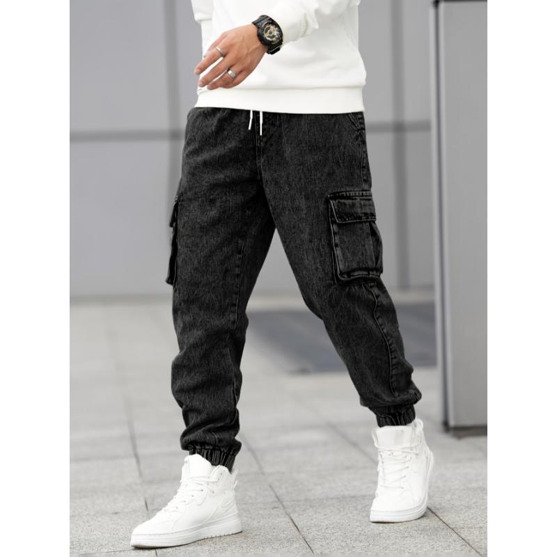 Men's Loose Fit Cargo Jeans - Comfy, Versatile, Drawstring Waist, Stylish Denim Pants for Four Seasons Wear