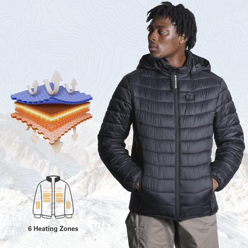 ANTARCTICA GEAR Heated Jacket Lightweight with 12V 5A Power Bank, 6 Areas Winter Coat for Men