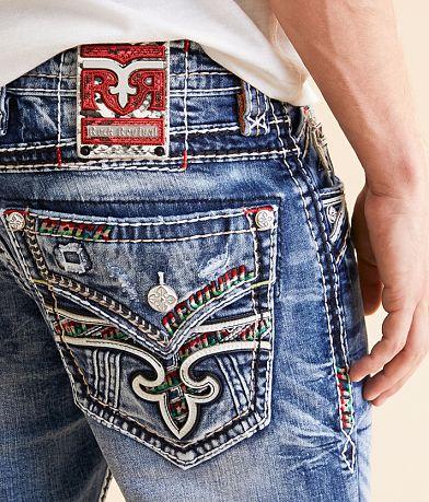 Men's Classic Rock Revival Straight Leg Jeans, High Waisted Blue Jeans with Unique Embroidery, Y2K Straight Leg Jeans, Street Style Jeans