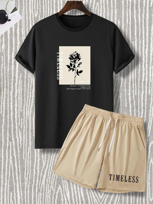 Men's Floral Print Drawstring Waist Shorts Set, Casual Short Sleeve T-shirt & Pocket Track Shorts for Summer, Fashion Cozy  Men  Outfits for Daily Wear