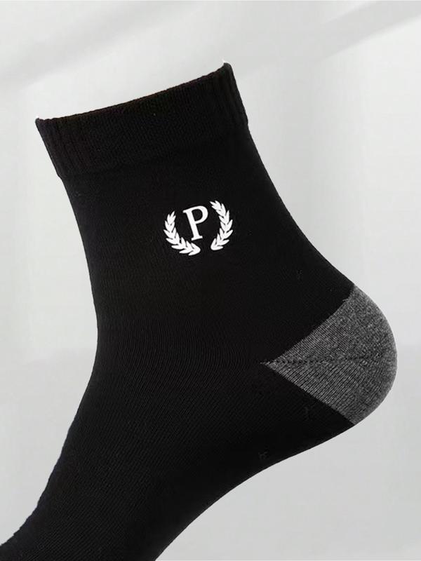 Men's Letter Patchwork Print Crew Socks, Casual Comfy Breathable Socks for Daily Wear, Socks for Men