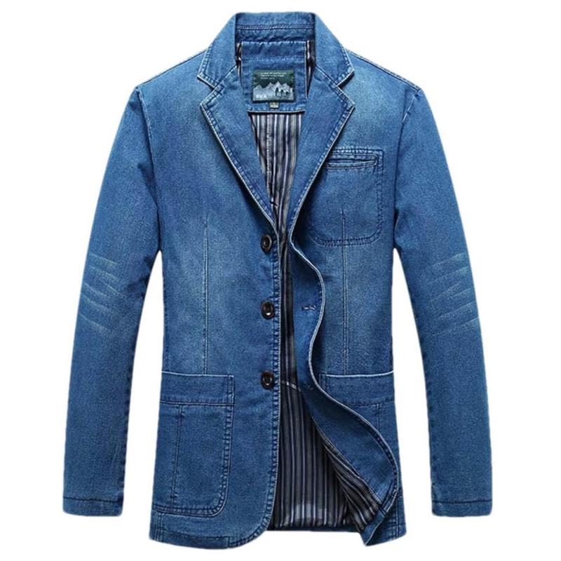 Slim Fit Men's Denim Blazer Jacket for Spring and Autumn - Overalls, Menswear