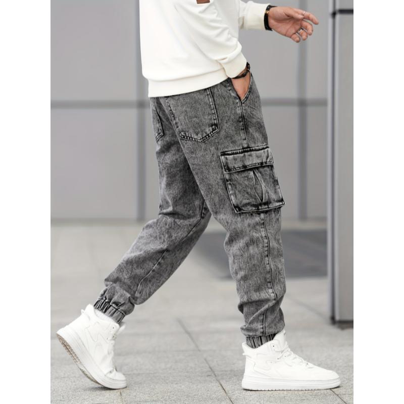 Men's Loose Fit Cargo Jeans - Comfy, Versatile, Drawstring Waist, Stylish Denim Pants for Four Seasons Wear