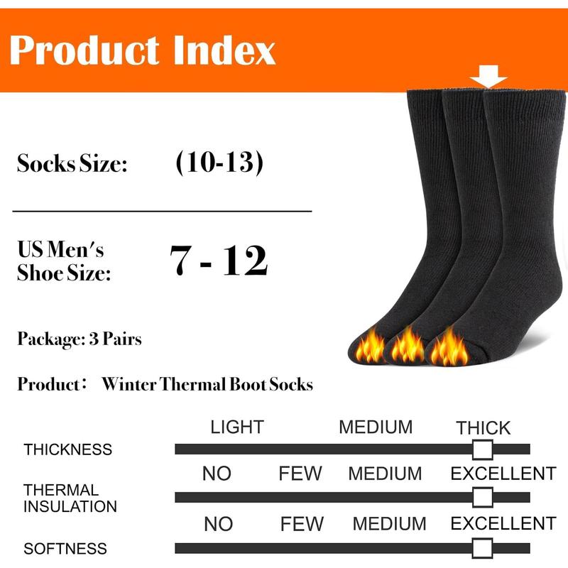 Men's Winter Thermal Boot Thick Insulated Heated  Crew Socks 3 6 Pairs for Cold Weather Outdoor Activities