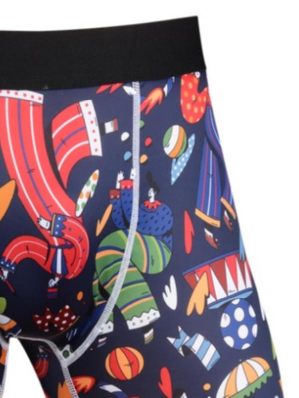 Men's Cartoon Circus Print Boxer Brief, Casual Comfy Breathable Underwear For All Seasons, Men's Underwear For Daily Wear