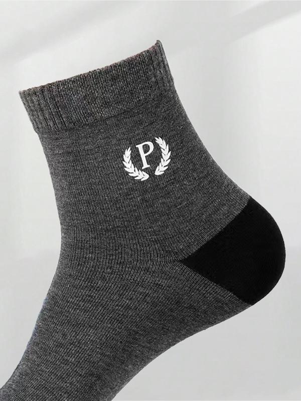 Men's Letter Patchwork Print Crew Socks, Casual Comfy Breathable Socks for Daily Wear, Socks for Men