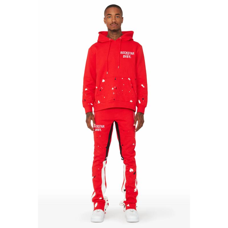 Jaco Red Hoodie Stacked Flare Pant Track Set