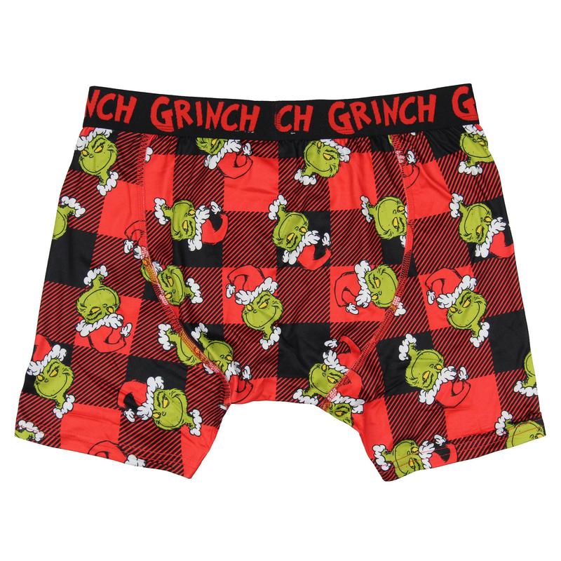 The Grinch Men's Grinch Santa AOP Buffalo Plaid Christmas Holiday Boxer Briefs Underwear