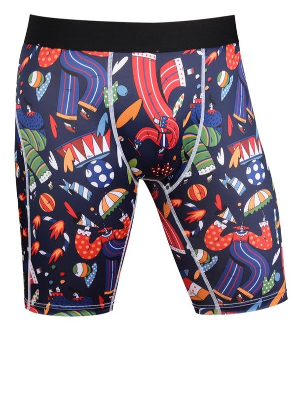 Men's Cartoon Circus Print Boxer Brief, Casual Comfy Breathable Underwear For All Seasons, Men's Underwear For Daily Wear