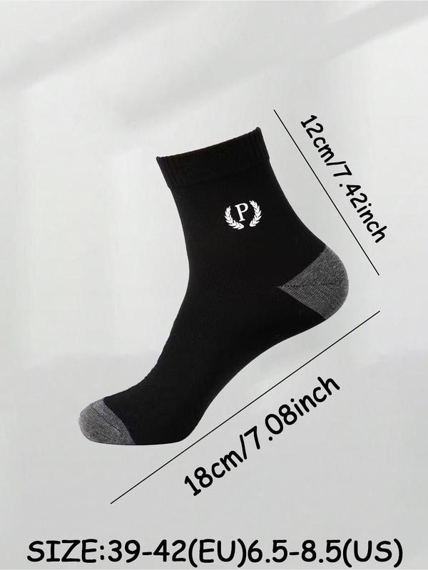 Men's Letter Patchwork Print Crew Socks, Casual Comfy Breathable Socks for Daily Wear, Socks for Men