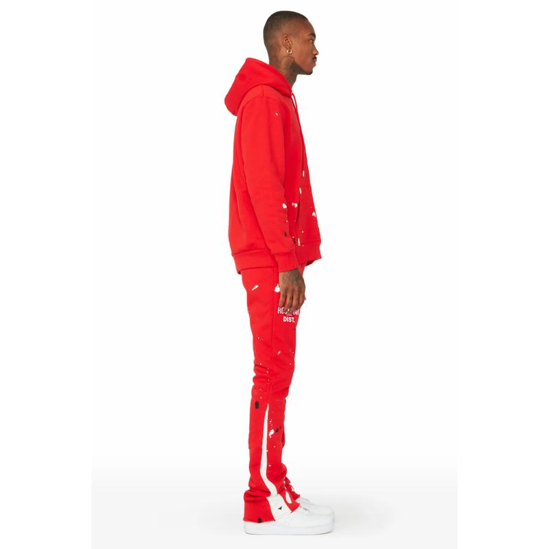 Jaco Red Hoodie Stacked Flare Pant Track Set