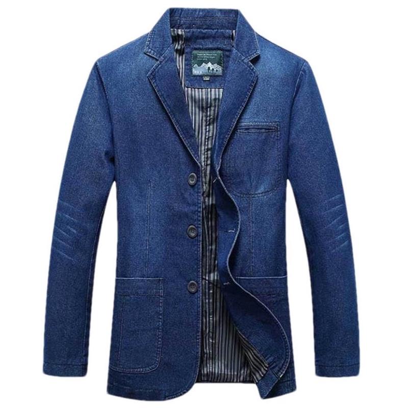 Slim Fit Men's Denim Blazer Jacket for Spring and Autumn - Overalls, Menswear