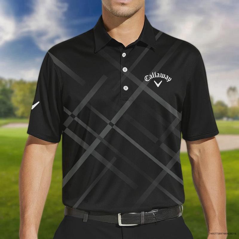 Brand Callaway Black Sport Short Polo Shirt All Over Prints