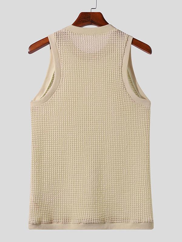 Men's Plain Regular Fit Textured Round Neck Tank Top, Casual Sleeveless Top for Daily Wear, Streetwear Menswear for All Seasons