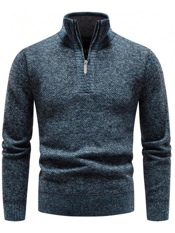 Men's Plain Zipper High Neck Sweater, Slim Casual Long Sleeve Jumper for Fall & Winter, Fashion Cozy Warm Men's Knitwear for Daily Wear