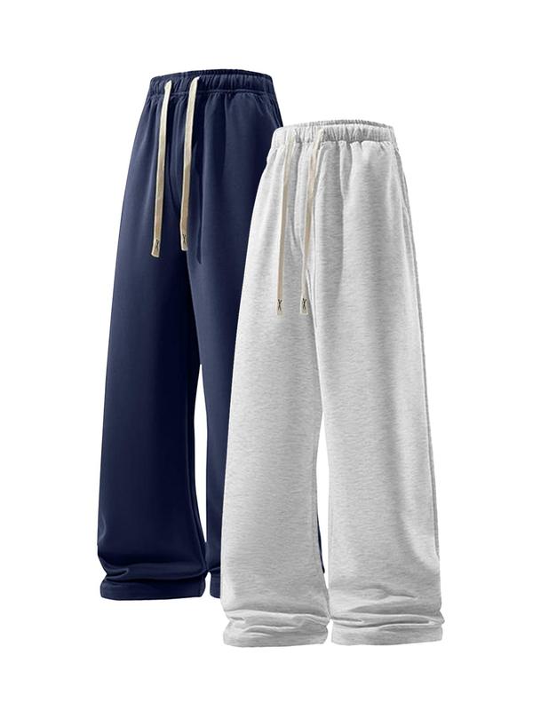 Men's Solid Drawstring Waist Wide Leg Sweatpants, Casual Comfy Elastic Waist Pants for Fall & Winter, Men's Trousers for Daily Wear