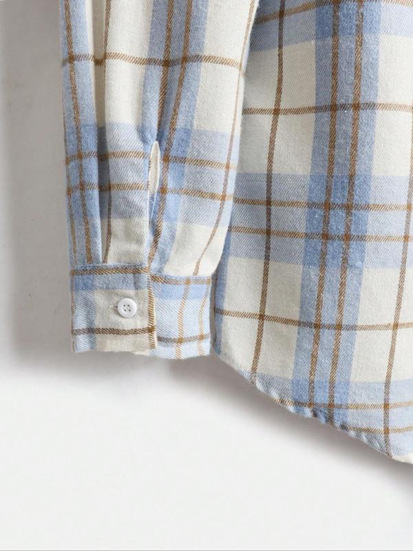  Plaid Print Button Front Shirt, Casual Comfy Long Sleeve Collared Top for Fall & Winter, Men's Clothes for Daily Wear