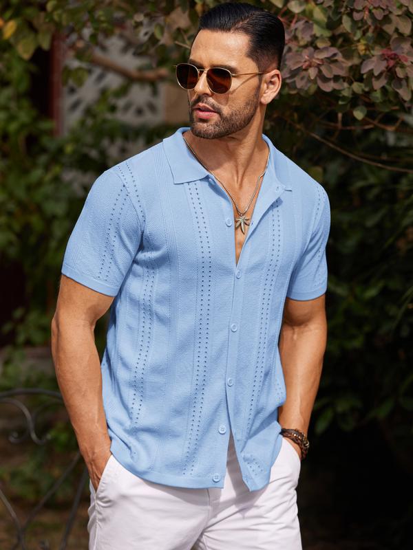 COOFANDY Men's Knit Shirts Short Sleeve Button Down Polo Shirt Fashion Casual Summer Beach Shirts Menswear Top