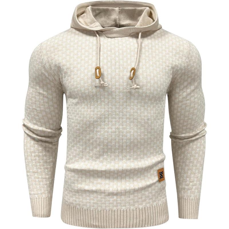 Zaitun Mens Hooded Sweatshirt Long Sleeve Solid Knitted Hoodie Pullover Sweater Casual Knitwear Menswear Classic Tops Fabric Checkerboard