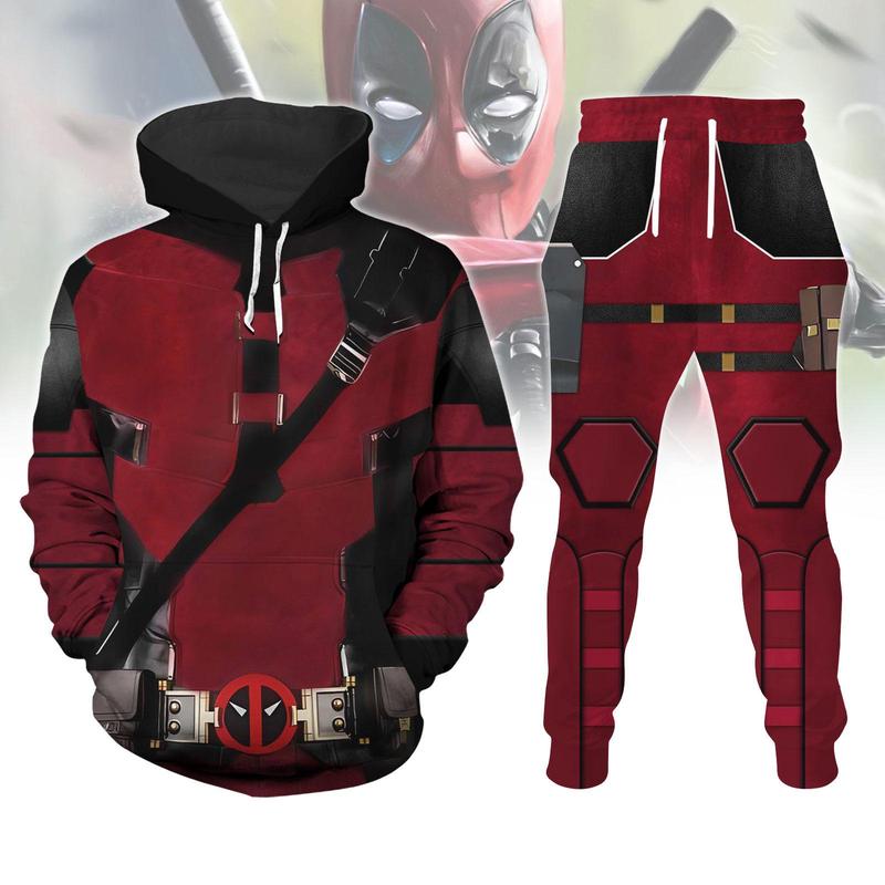 Deadpool Costume Hoodie, Deadpool Jogger, Wade Wilson Cosplay Hoodie, Halloween Superhero Costume, Men's Hero Costume, Streetwear Pants, Gift For Him, 3D Costume, Costume , Festival , Holiday , Hoodie , Jogger