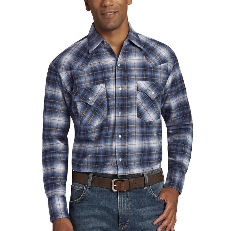 Men's Ely Cattleman Long Sleeve Flannel Plaid Western Snap Shirt