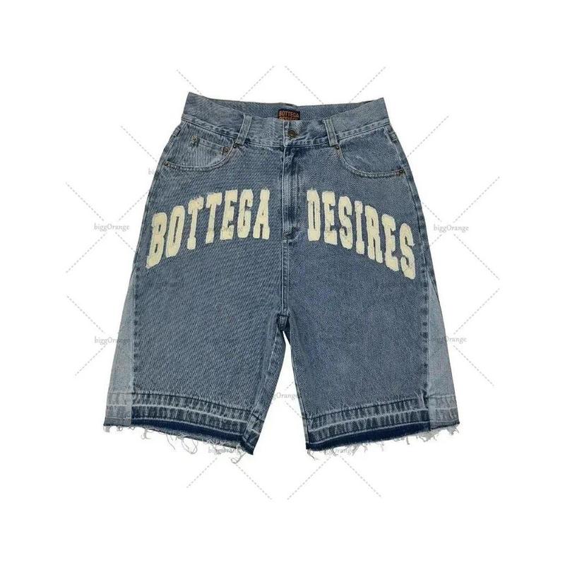 Bottega Desire Y2K New Cowboy Skateboard Shorts Cartoon Embroidery Men And Women Loose Jeans Wide-Leg Pants Hip-Hop Street Jeans