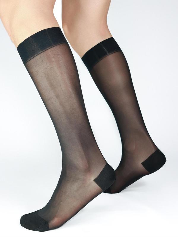 Men's Solid Color Sheer Over The Calf Socks, Breathable Comfortable Stocking for Daily Wear, Men's Socks for All Seasons