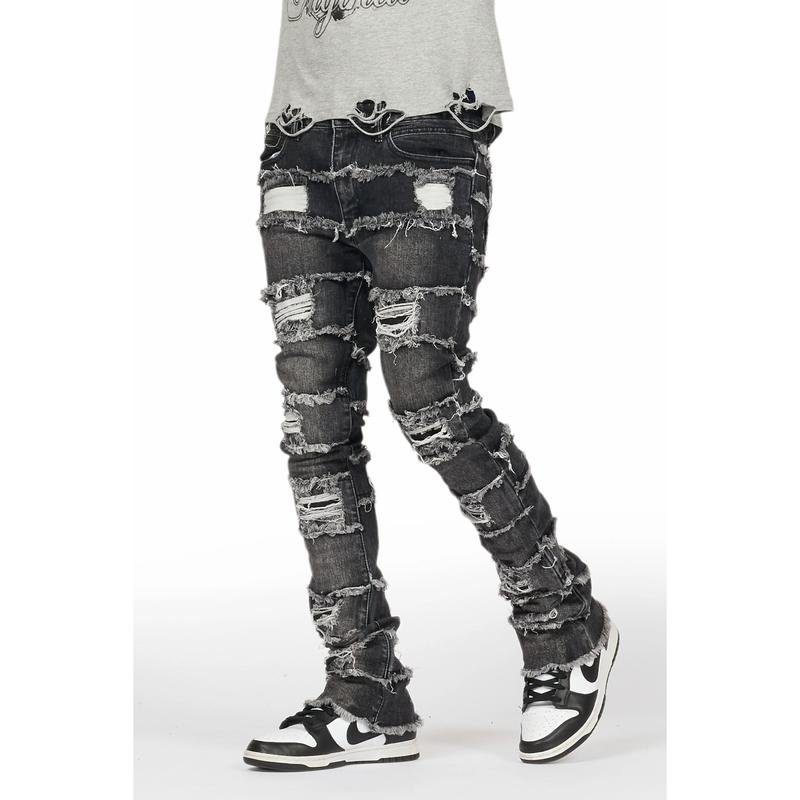 Sten Black Stacked Flare Jean