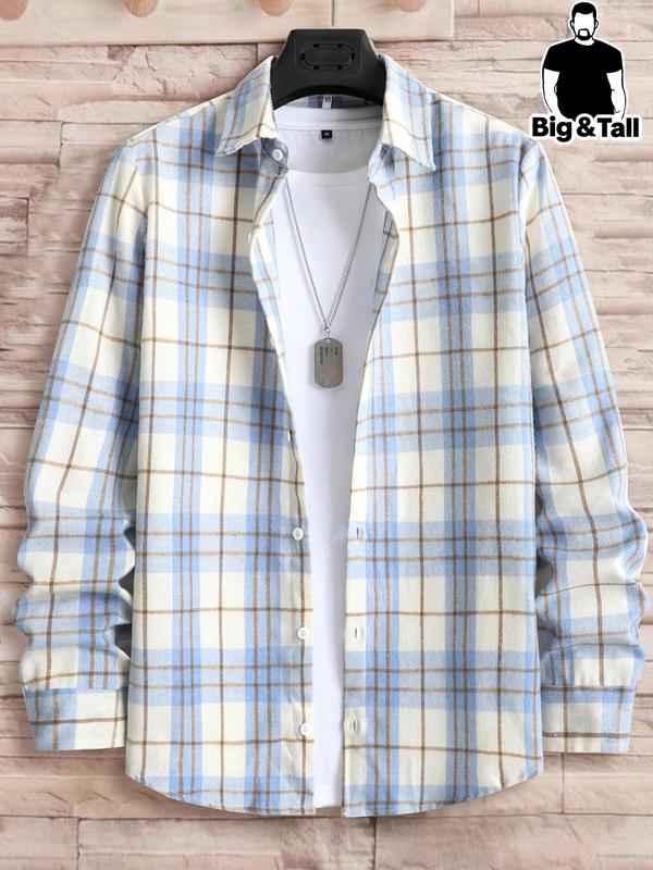  Plaid Print Button Front Shirt, Casual Comfy Long Sleeve Collared Top for Fall & Winter, Men's Clothes for Daily Wear