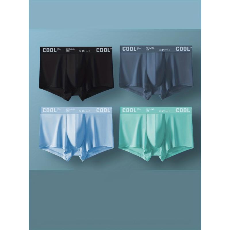 4pcs Ice Silk Men's Ultra-thin Cool Underwear, Breathable Soft Comfy Elastic Boxers Briefs Trunks Shorts