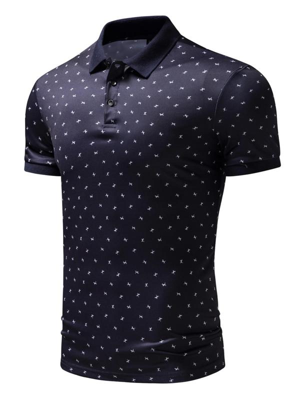 Men's All Over Print Short Sleeve Polo Neck Tee, Casual Regular Fit Short Sleeve T-Shirt for Summer, Fashion Men's Top for Daily Wear