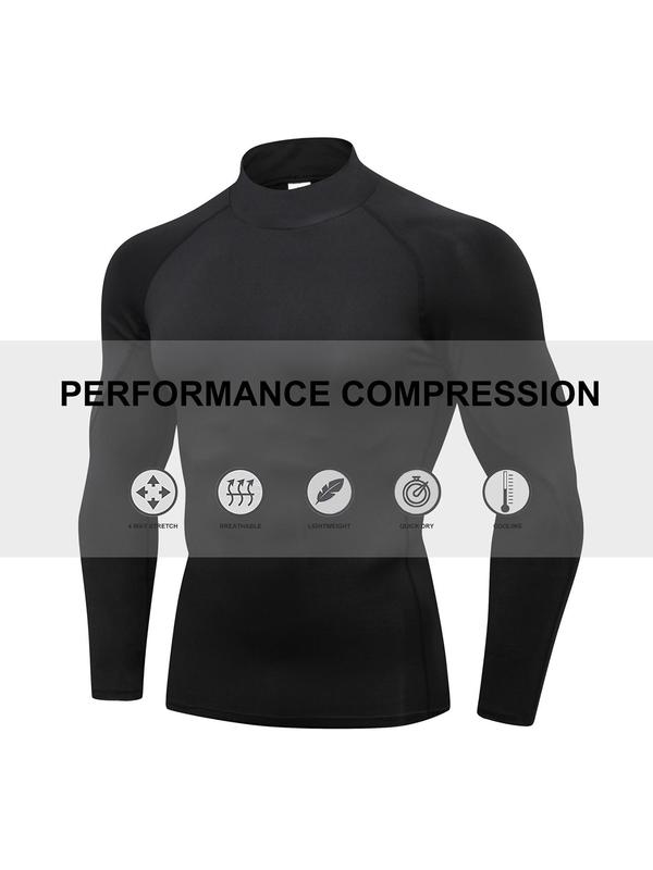 Men's Letter Print Mock Neck Thermal Underwear Set, Casual Comfy Raglan Sleeve Top & Leggings, Men's Thermal Underwear for Fall & Winter