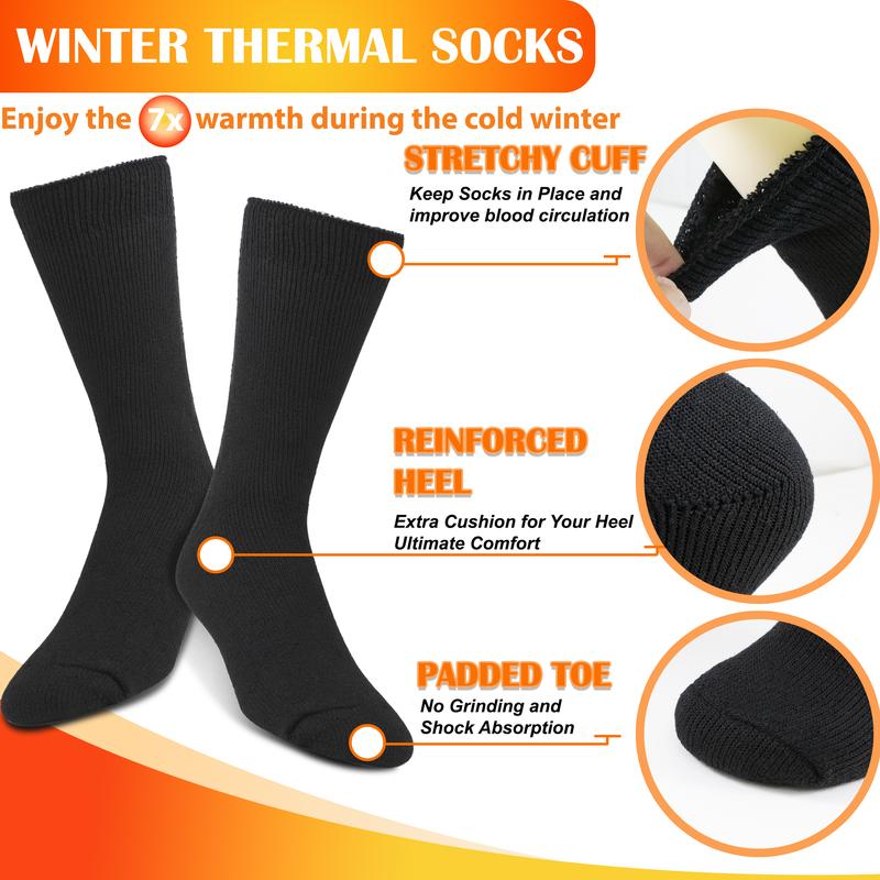 Men's Thermal Winter Crew Socks - 3 6 Pairs for Cold Weather Outdoor Work Activities Hiking Running - Underwear, Menswear